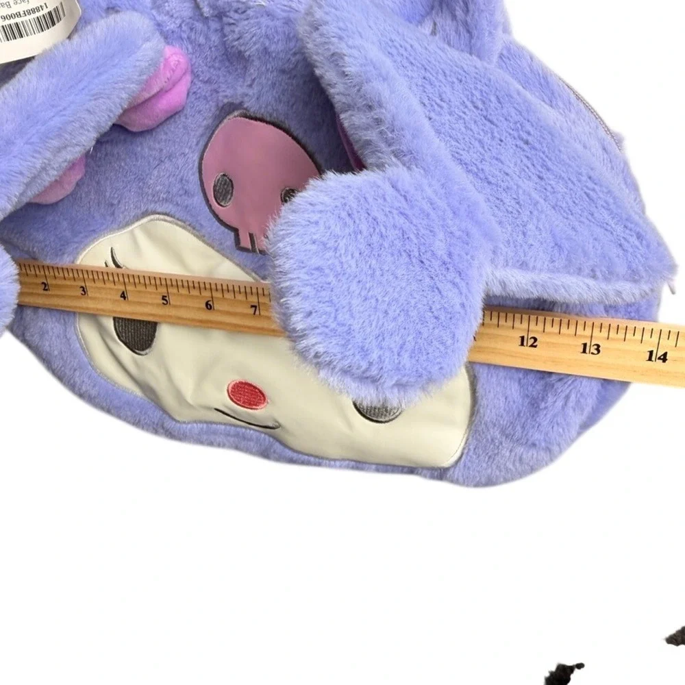 Sanrio Kids Kuromi Big Face Bag Purple Plush Faux Fur Tote Handbag Cosplay Goth
